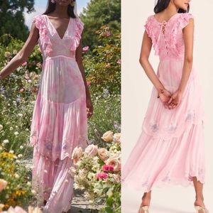 NWT LoveShackFancy chantelle ruffle tiered maxi dress pink